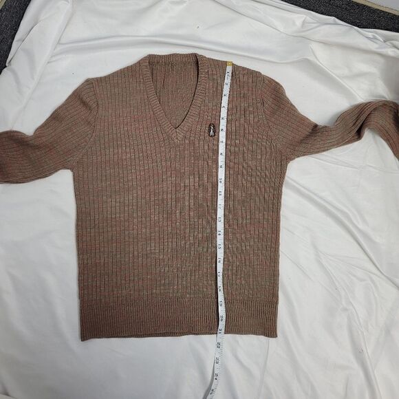 VINTAGE 70s sweater Hush Puppy ribbed v-neck brown green L - Picture 6 of 6